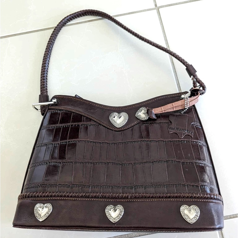 Boot Barn Brighton Tote Leather Purse with Silver Heart Accents & Heart Charm